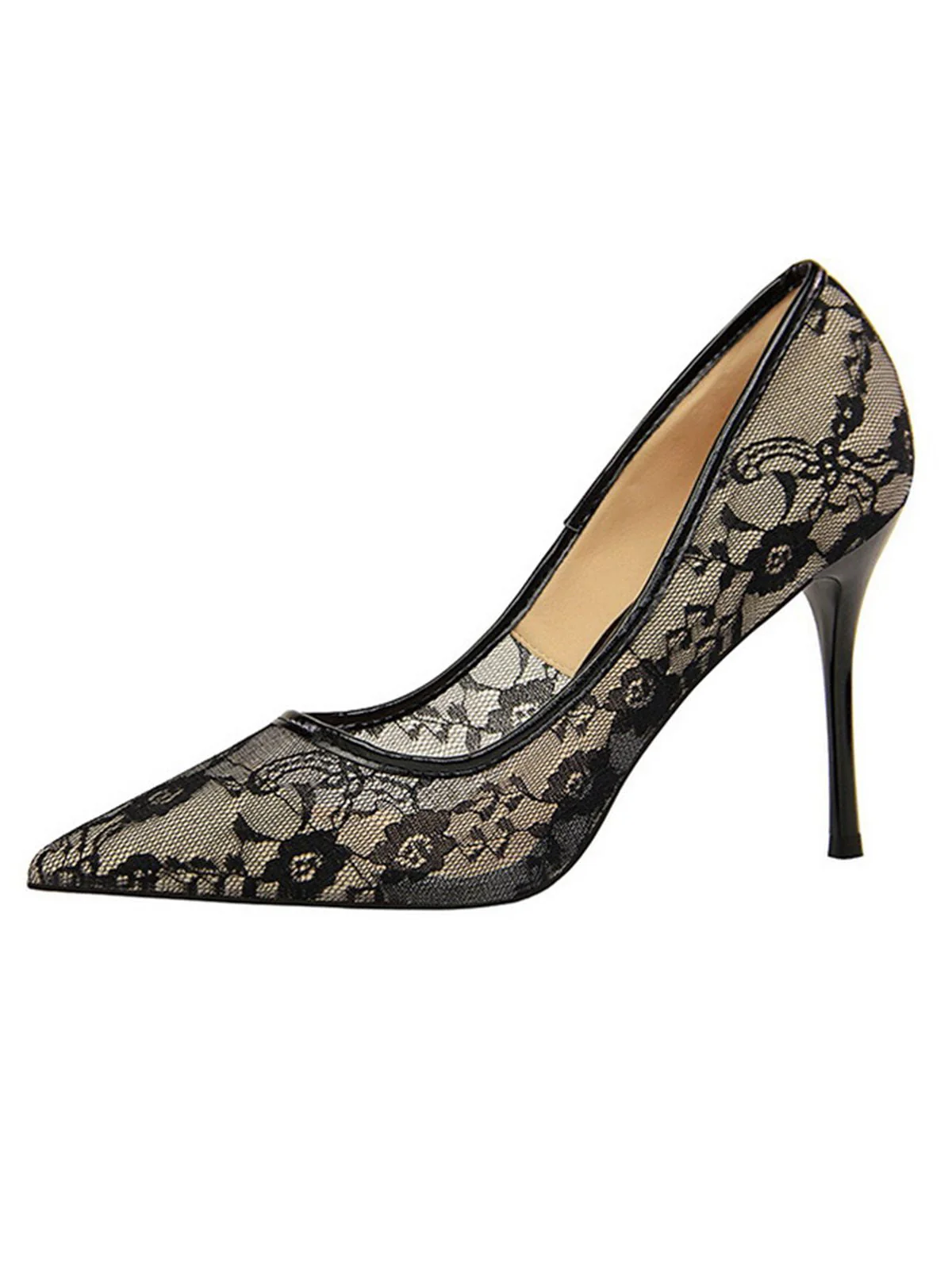 Retro Floral Solid Lace Pointed Shoes - Image 5