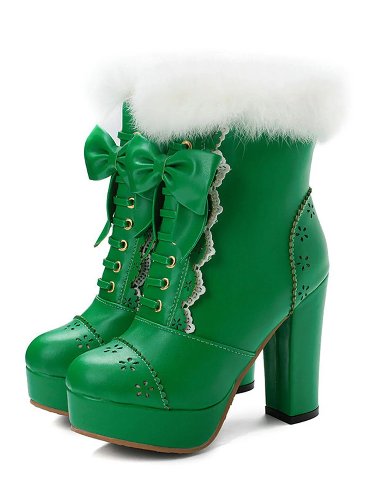 Retro Furry Bowknot Chunky Heel Snow Boots - Image 3