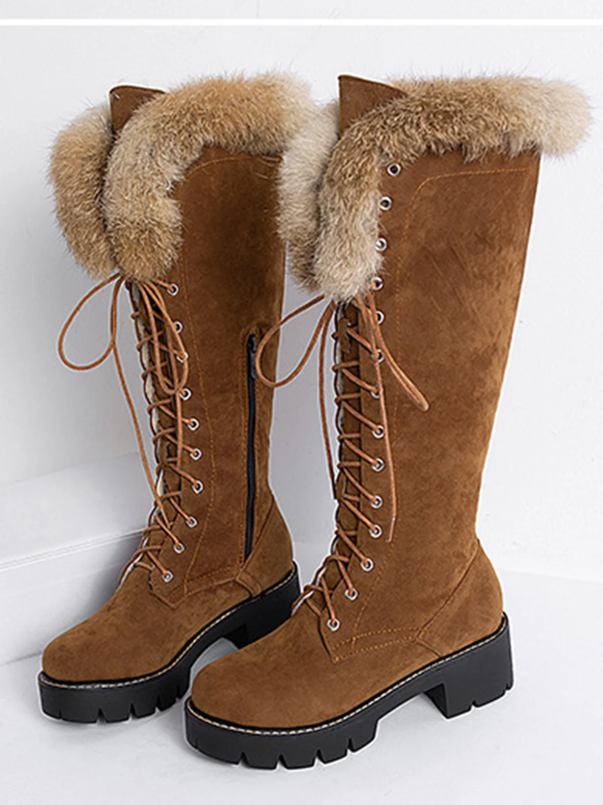 Retro Furry Chunky Heel Snow Boots - Image 11