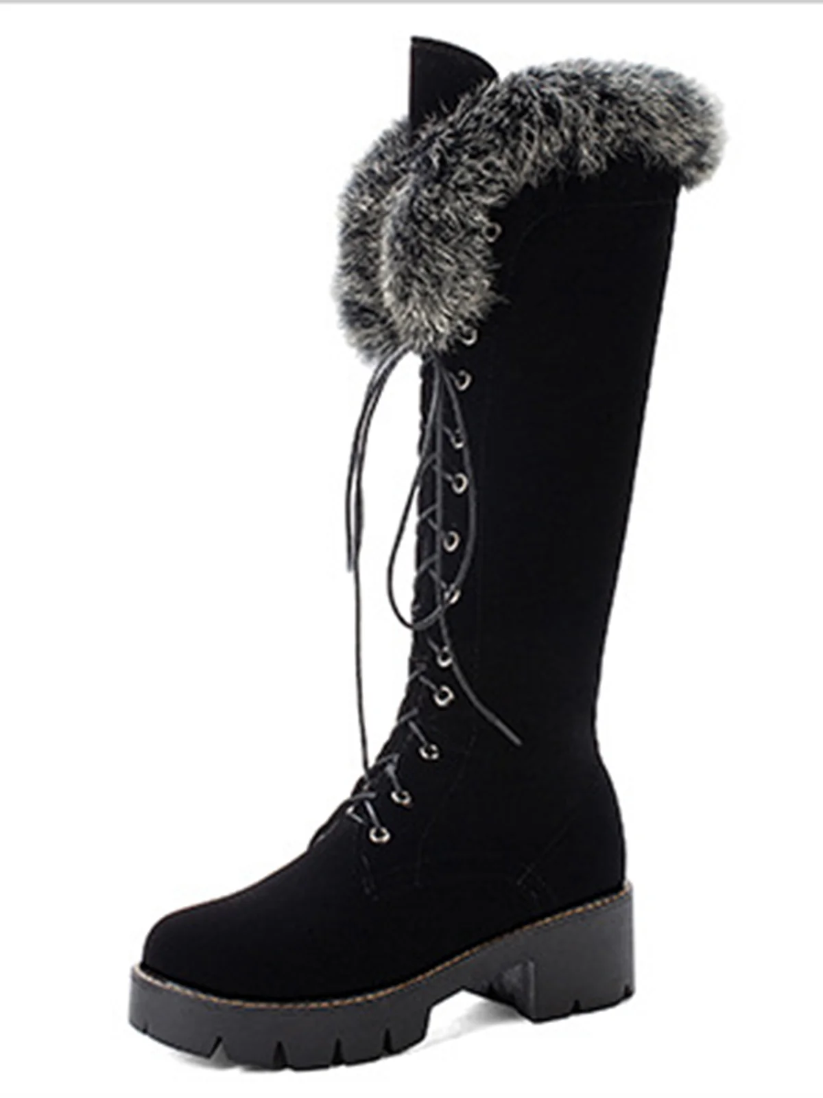 Retro Furry Chunky Heel Snow Boots - Image 6