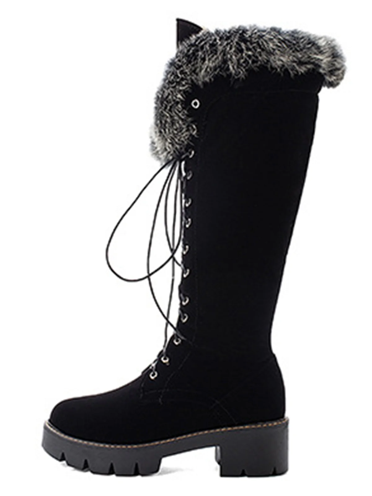 Retro Furry Chunky Heel Snow Boots - Image 7