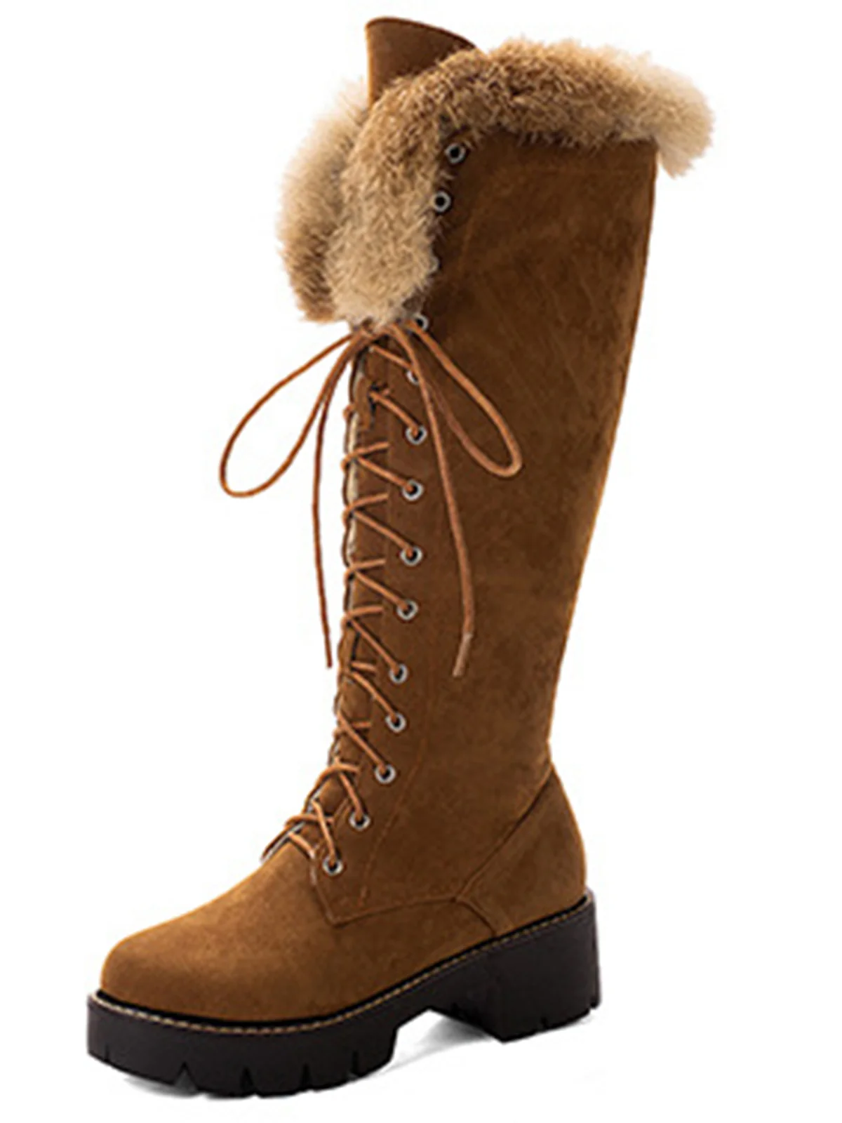 Retro Furry Chunky Heel Snow Boots - Image 8