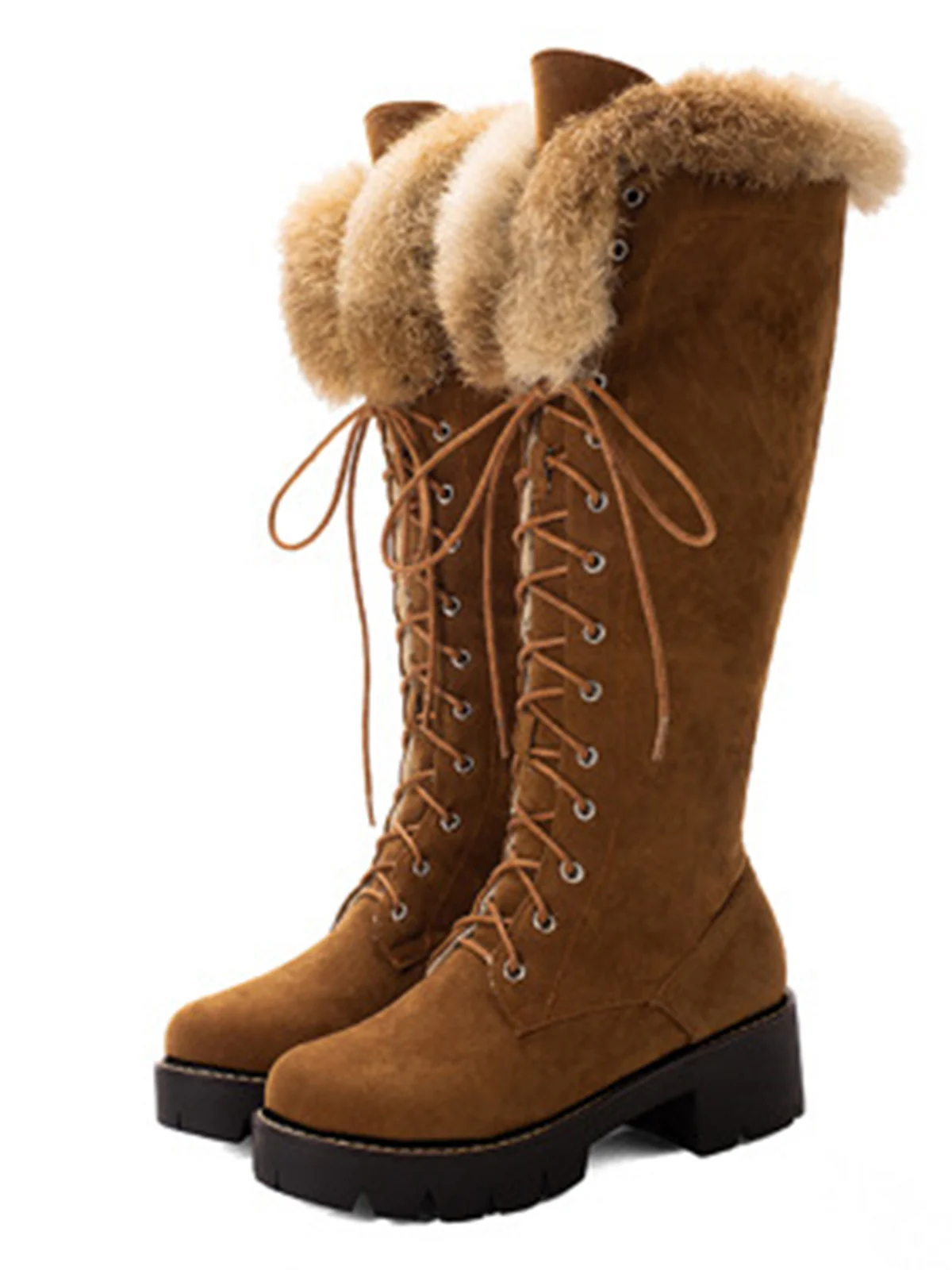 Retro Furry Chunky Heel Snow Boots - Image 9
