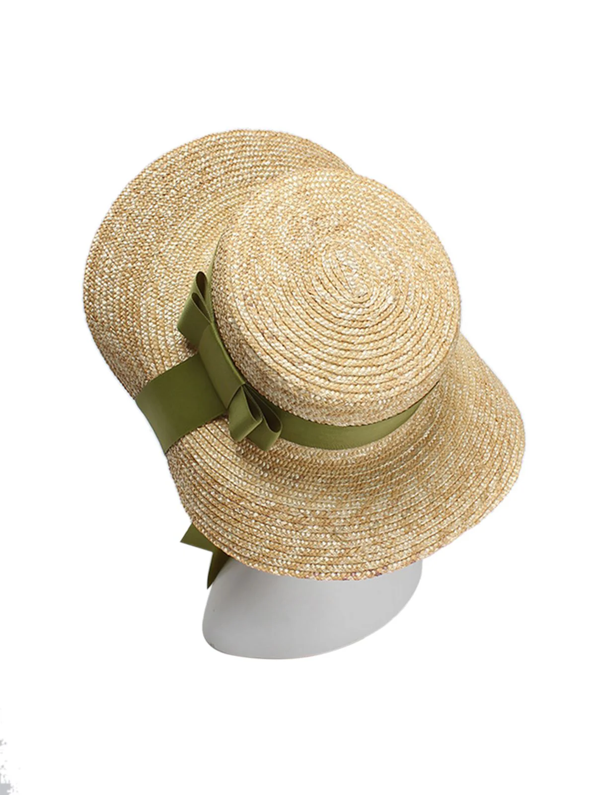 Retro Green Ribbon Raffia Sun Hat - Image 2