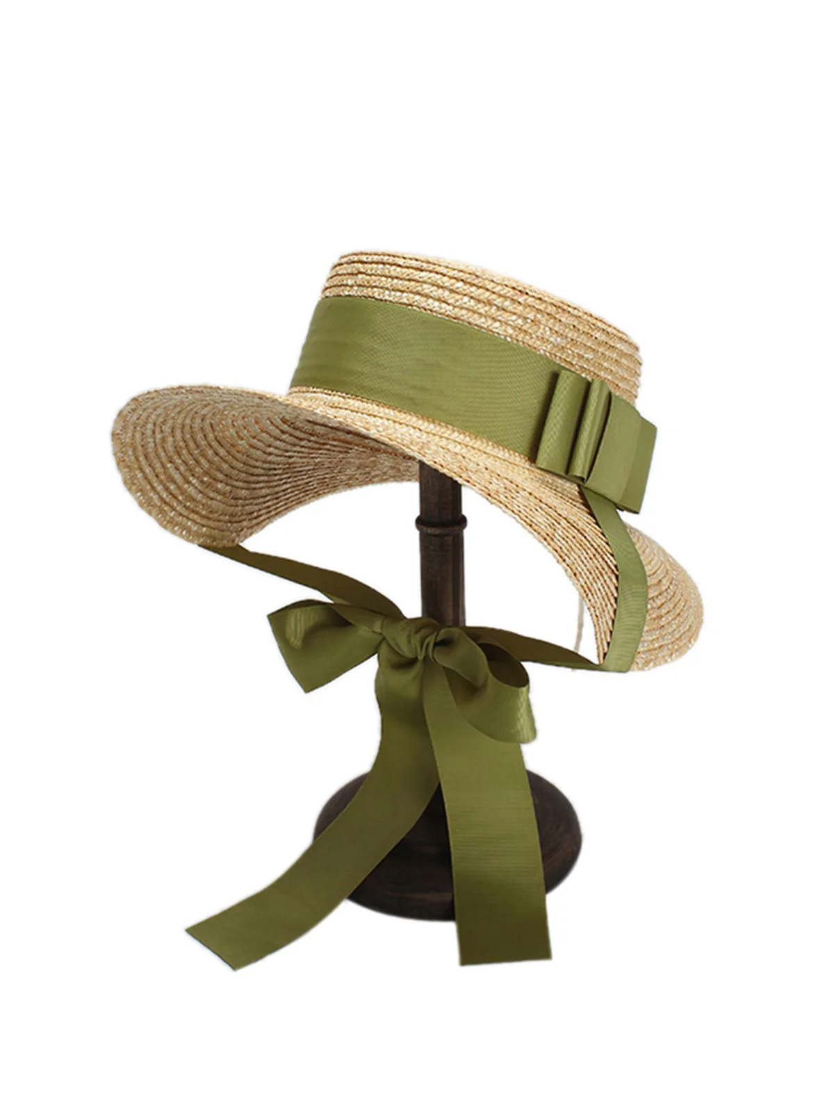 Retro Green Ribbon Raffia Sun Hat - Image 3