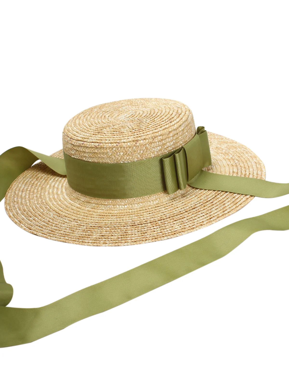 Retro Green Ribbon Raffia Sun Hat - Image 4