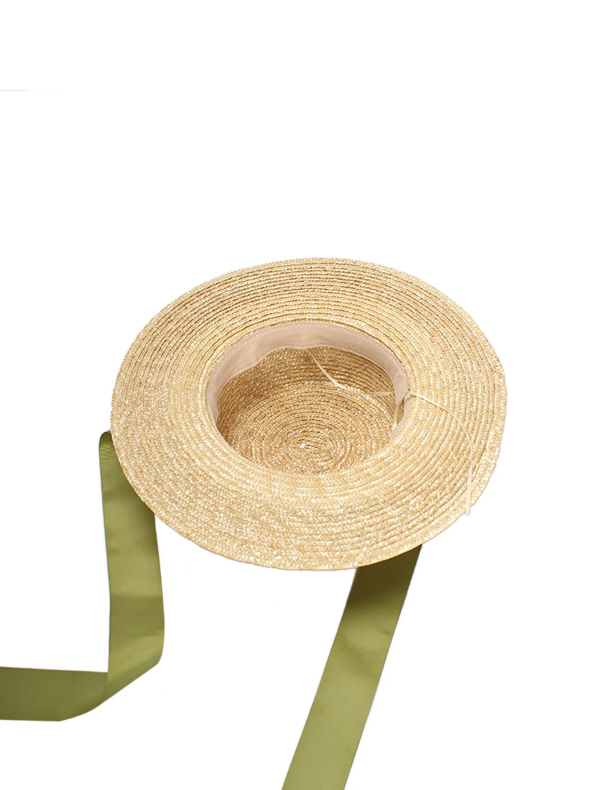 Retro Green Ribbon Raffia Sun Hat - Image 5