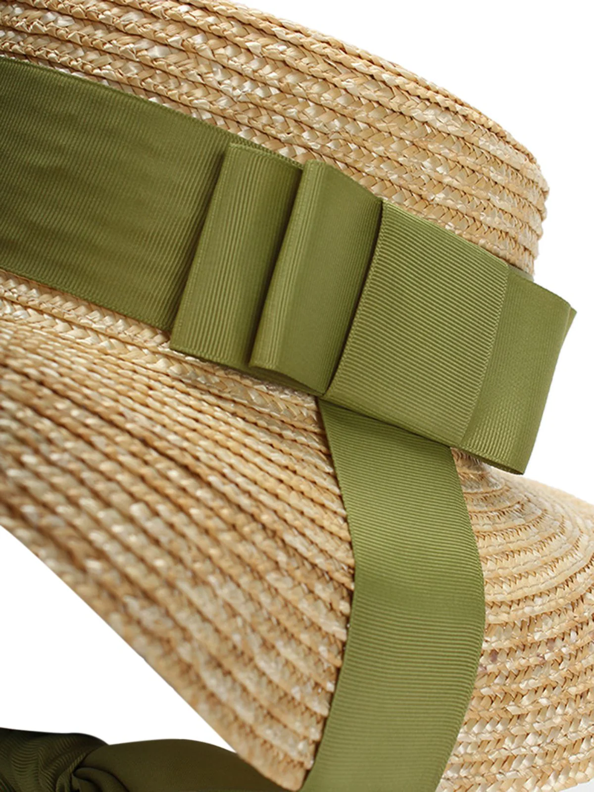 Retro Green Ribbon Raffia Sun Hat - Image 6