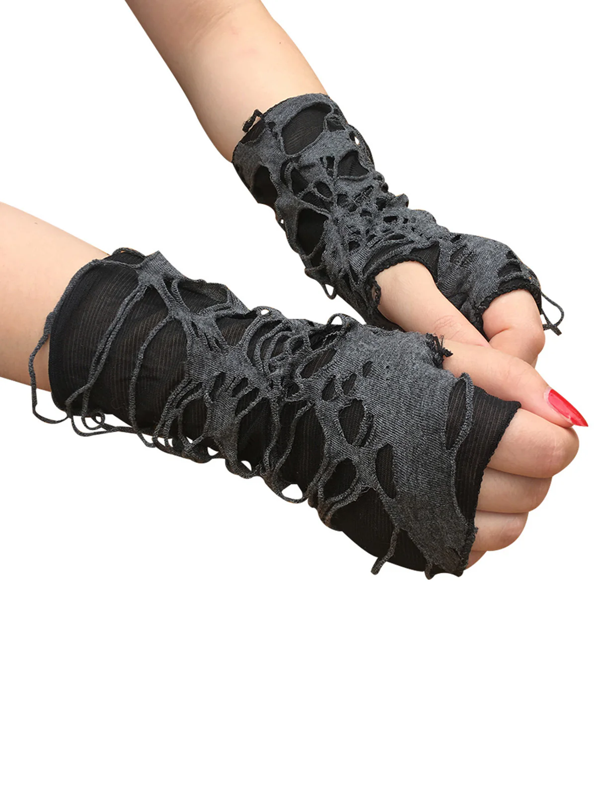 Retro Halloween Ripped Punk Gloves - Image 2