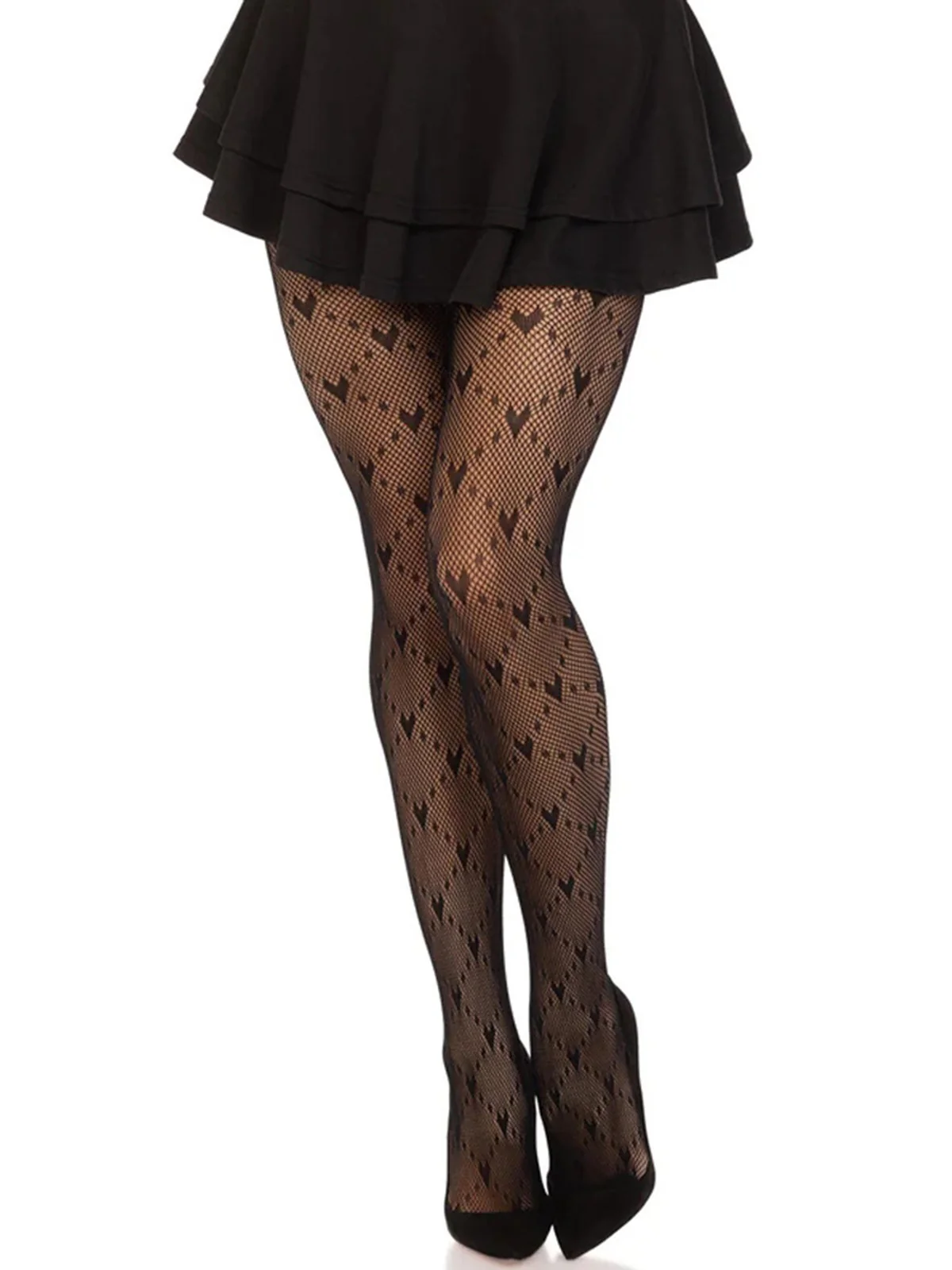 Retro Heart Argyle Lines Pantyhose Stockings - Image 3