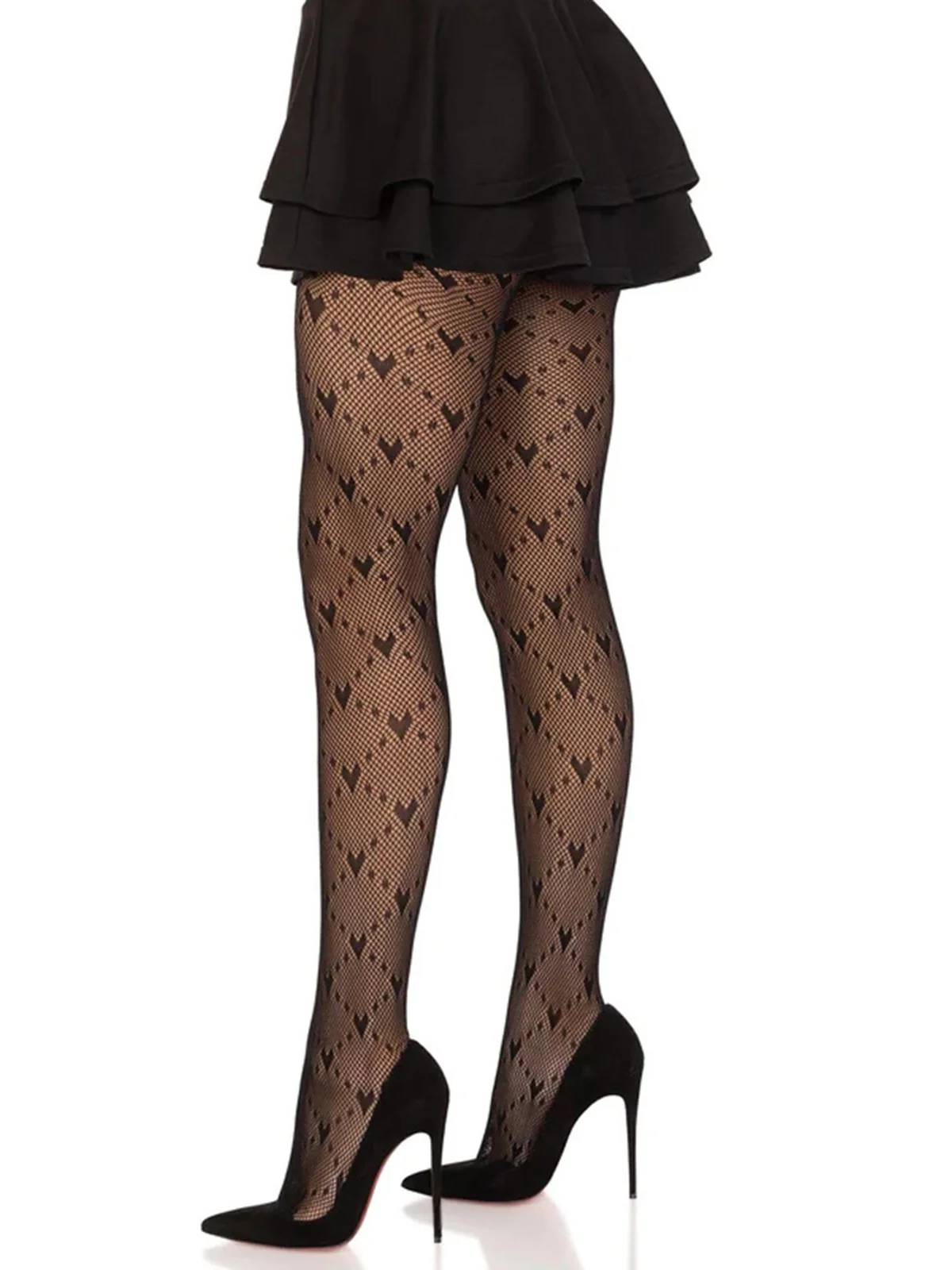 Retro Heart Argyle Lines Pantyhose Stockings - Image 4