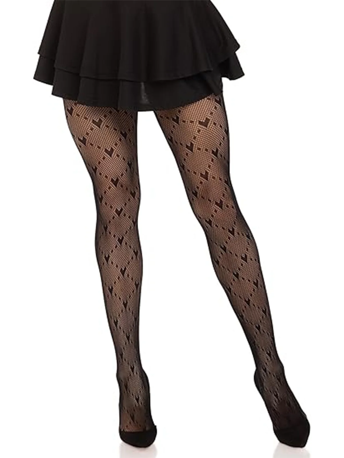 Retro Heart Argyle Lines Pantyhose Stockings - Image 5