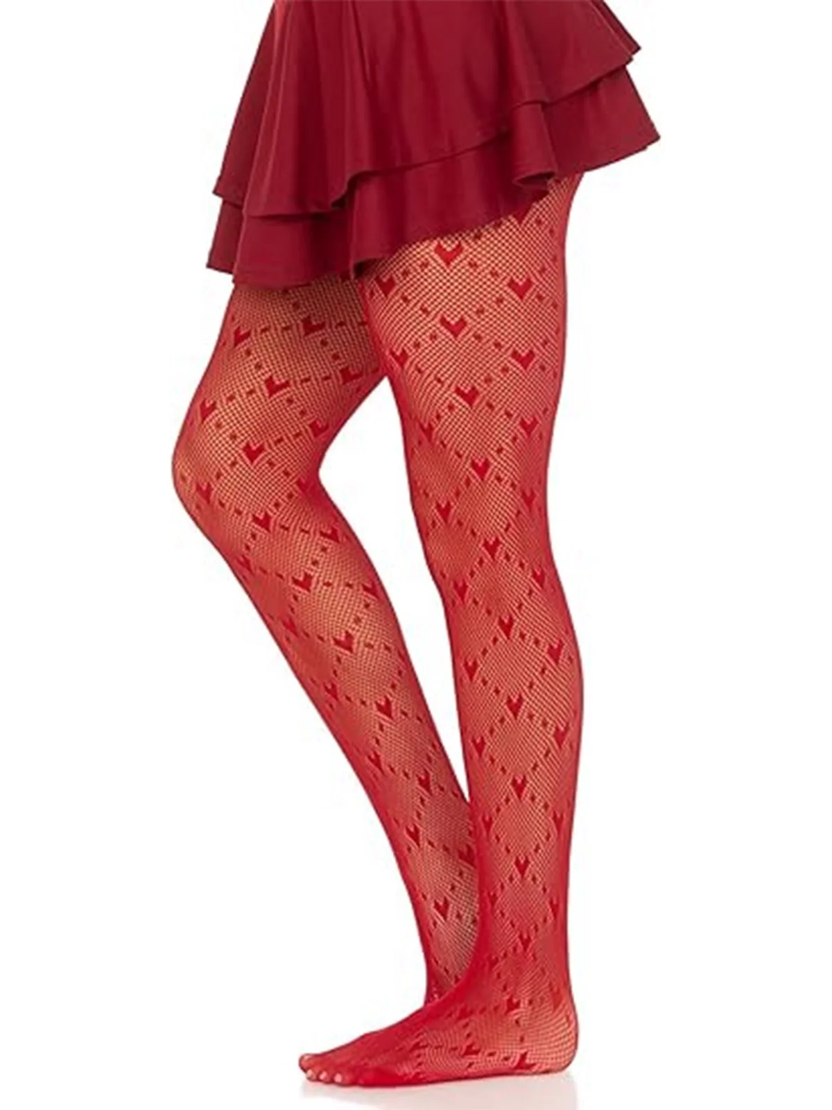 Retro Heart Argyle Lines Pantyhose Stockings - Image 7