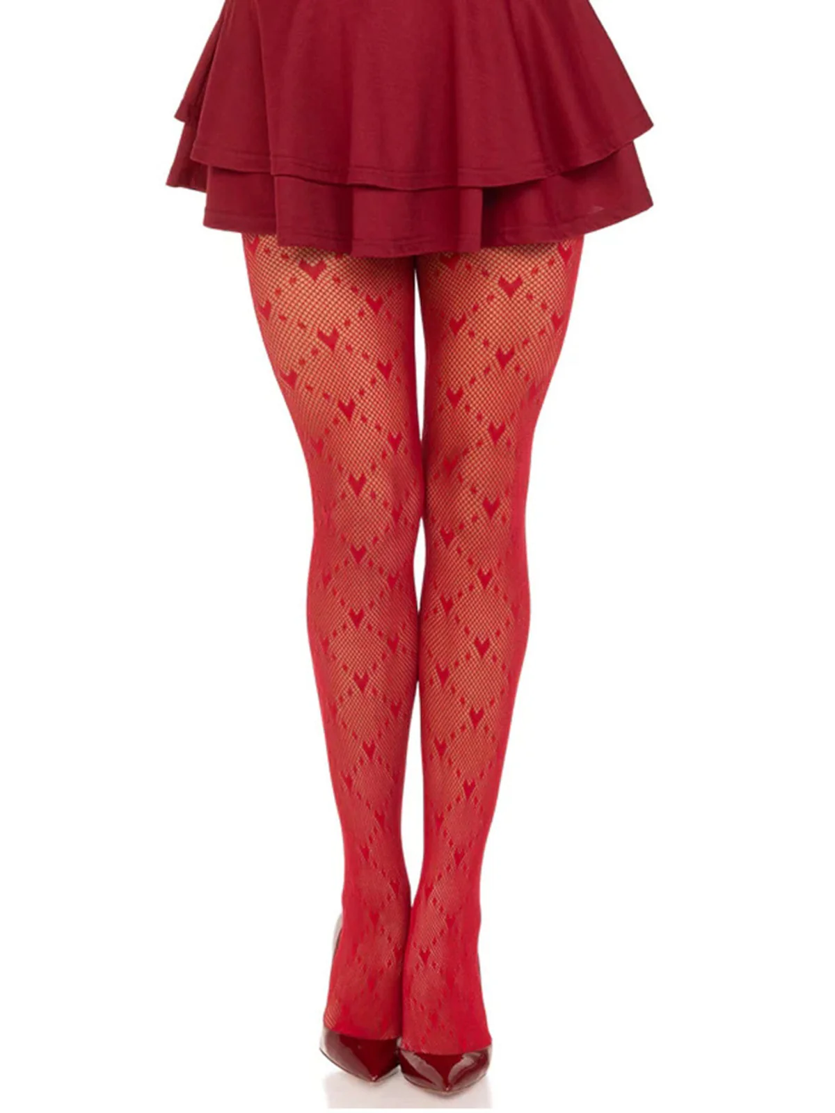 Retro Heart Argyle Lines Pantyhose Stockings - Image 8