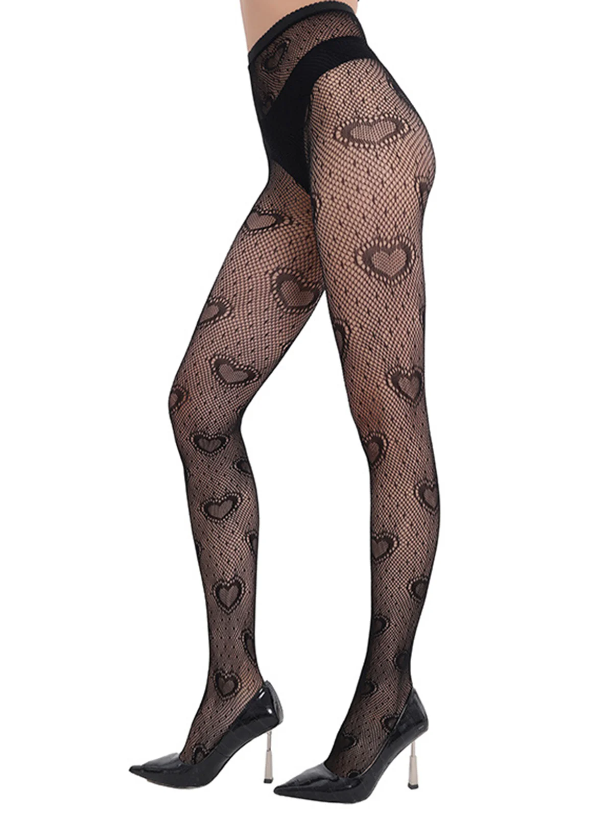 Retro Heart Pattern Thigh Stockings - Image 2
