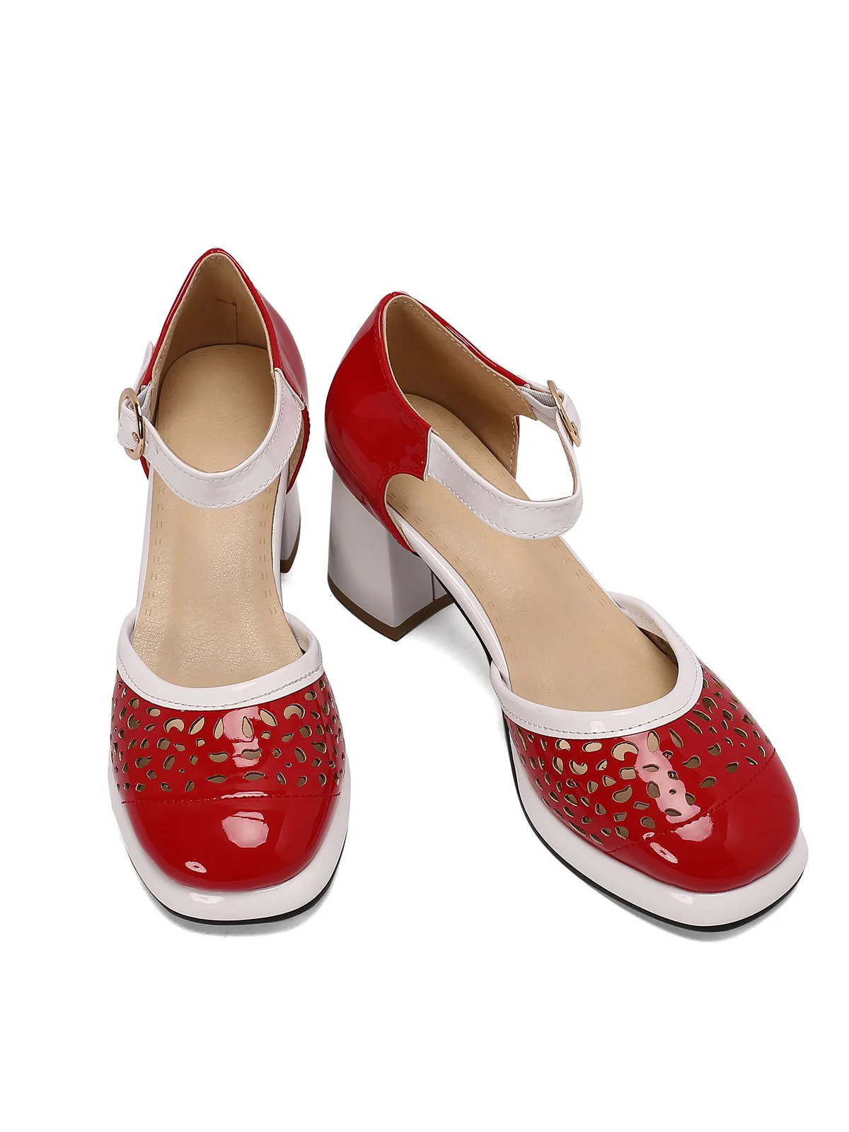 Retro Hollow Chunky High Heels Shoes - Image 12