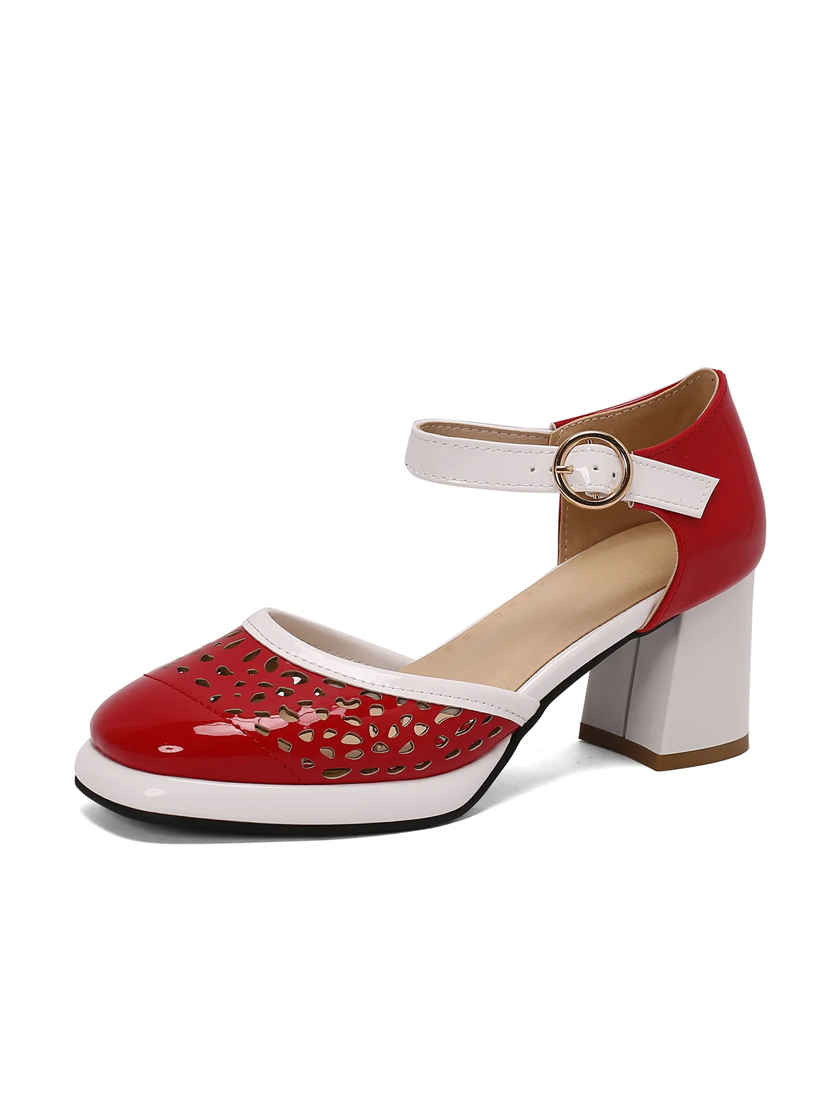 Retro Hollow Chunky High Heels Shoes - Image 13