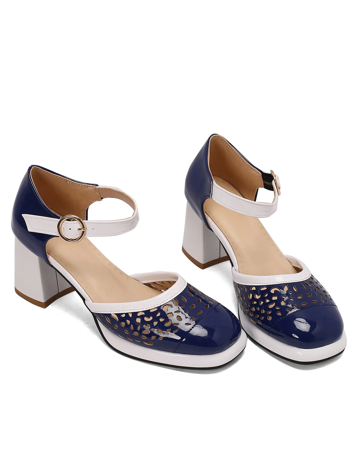 Retro Hollow Chunky High Heels Shoes - Image 14