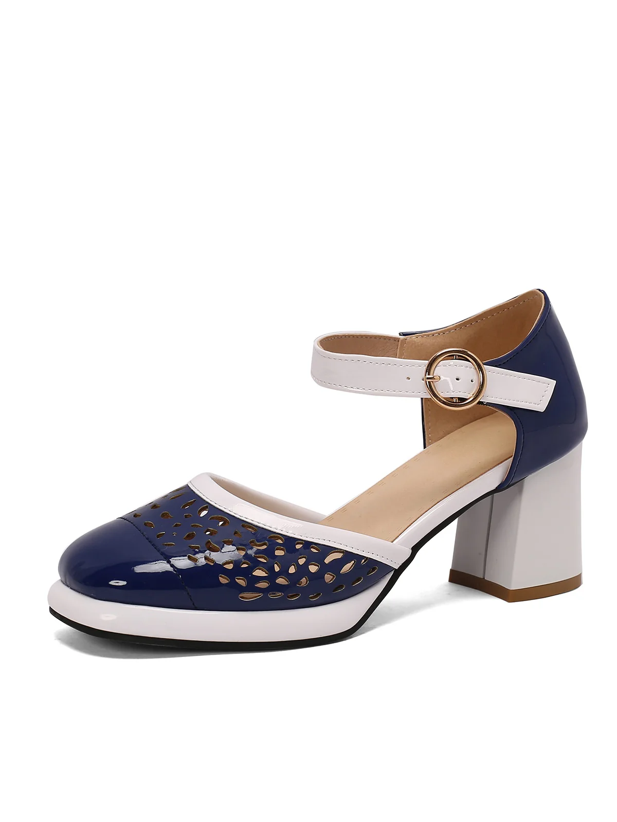 Retro Hollow Chunky High Heels Shoes - Image 15
