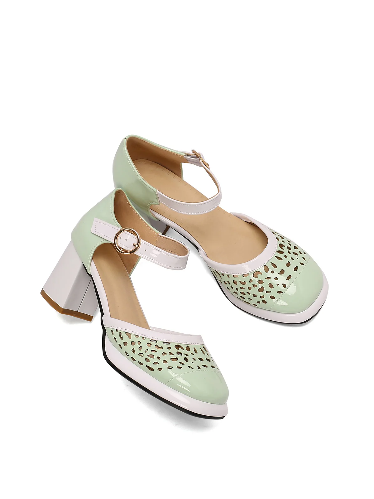 Retro Hollow Chunky High Heels Shoes - Image 16
