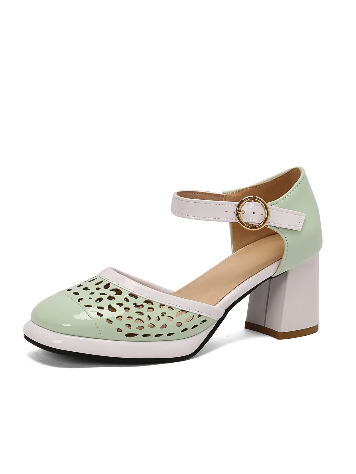 Retro Hollow Chunky High Heels Shoes - Image 17