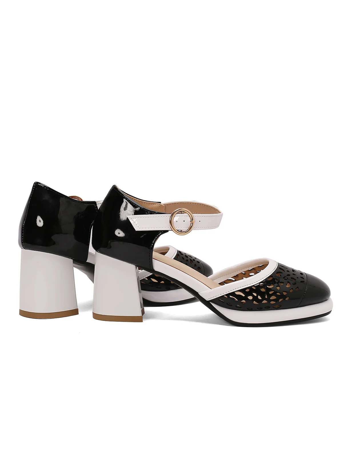 Retro Hollow Chunky High Heels Shoes - Image 18