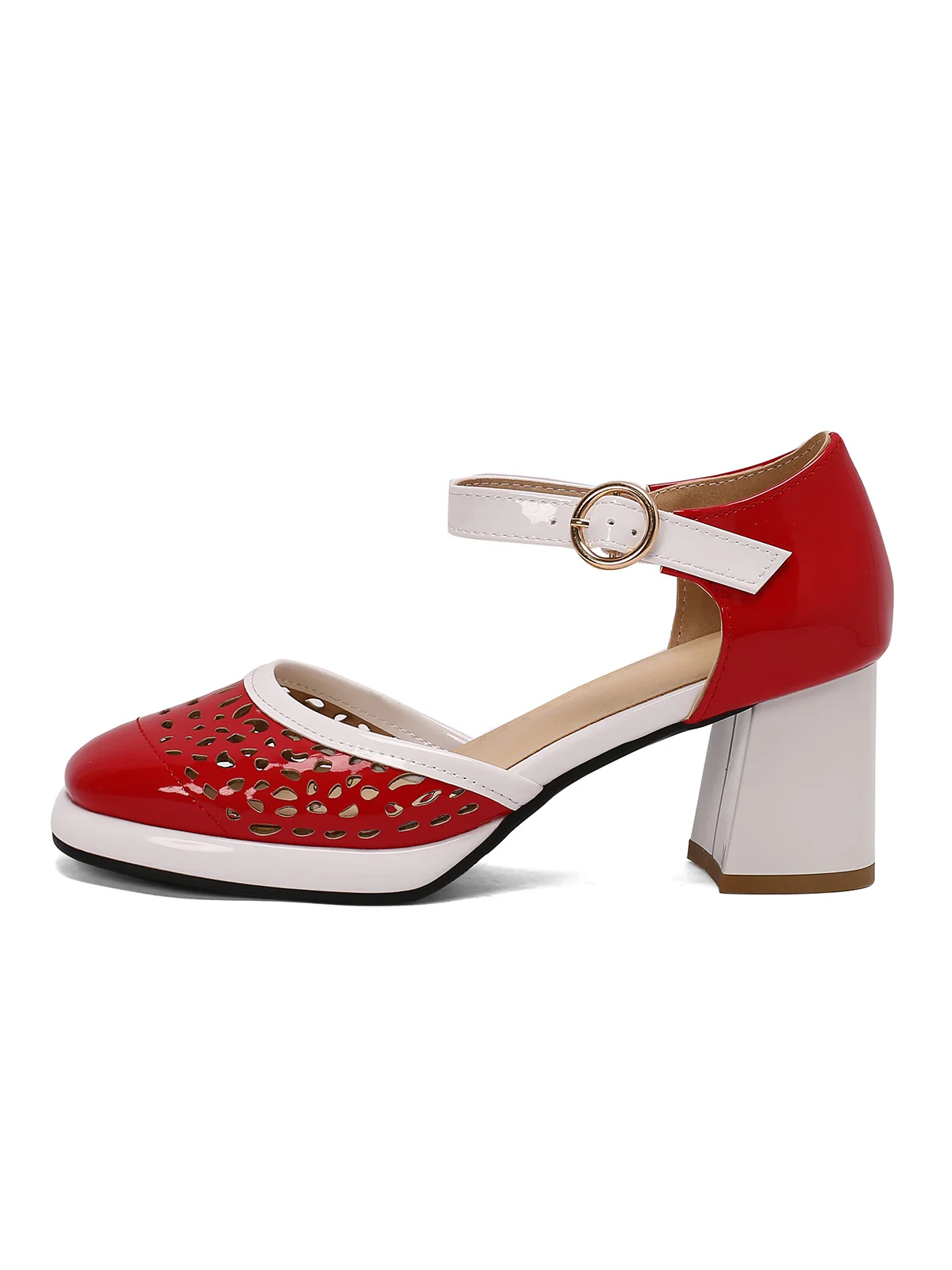 Retro Hollow Chunky High Heels Shoes - Image 2
