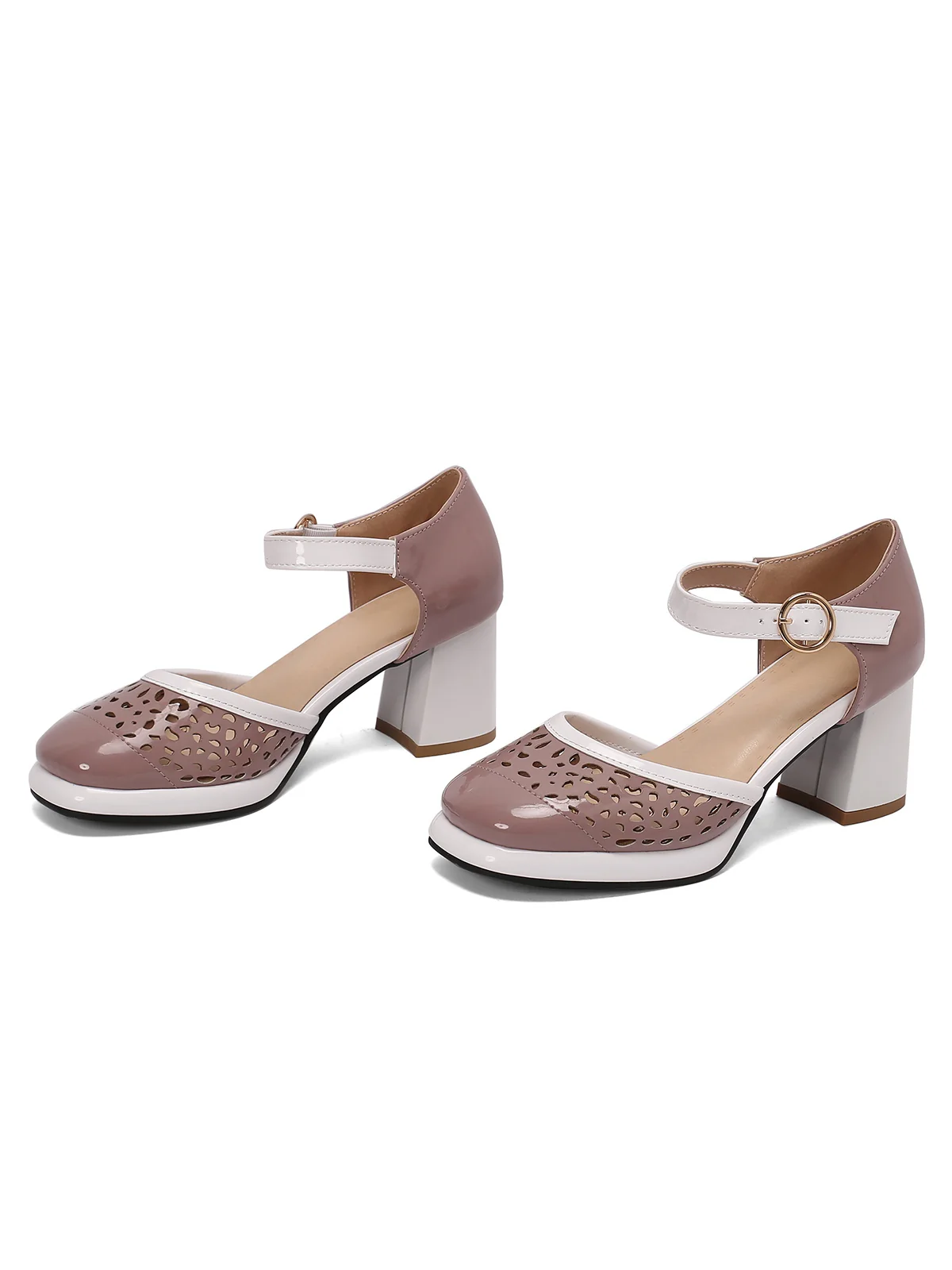 Retro Hollow Chunky High Heels Shoes - Image 20