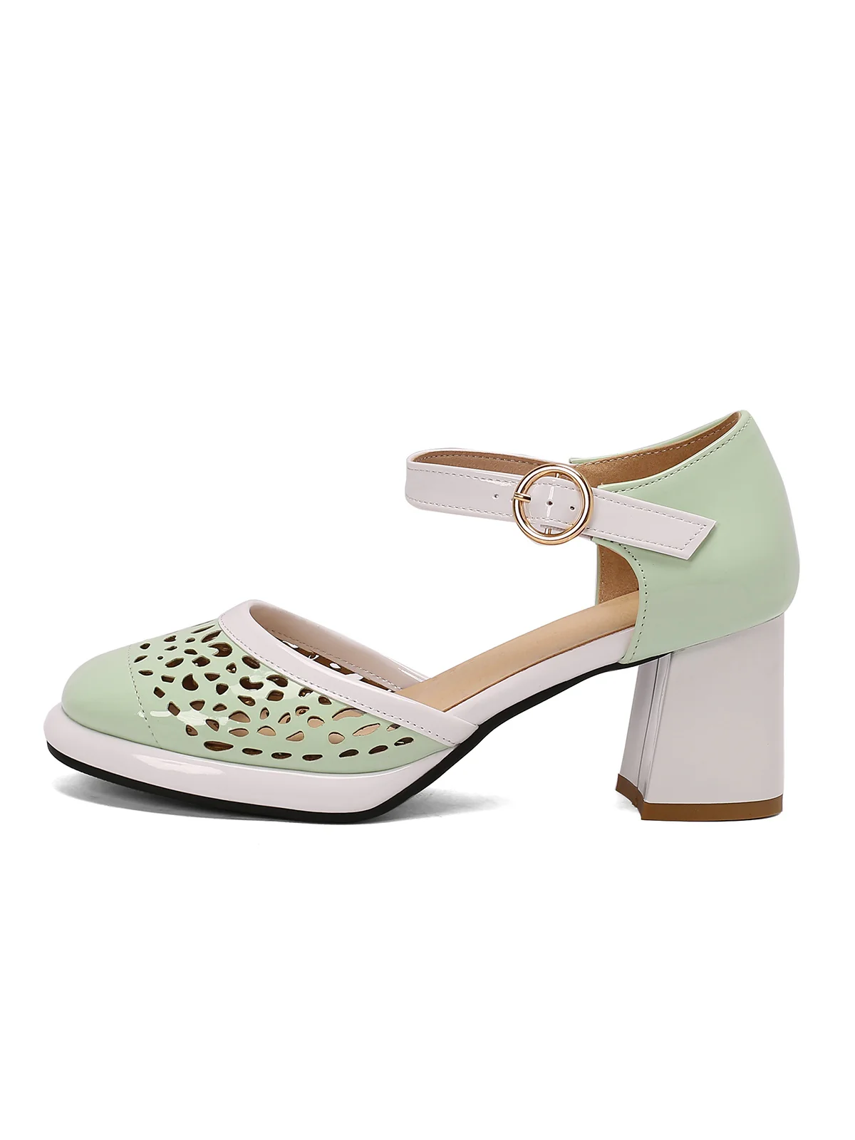Retro Hollow Chunky High Heels Shoes - Image 4