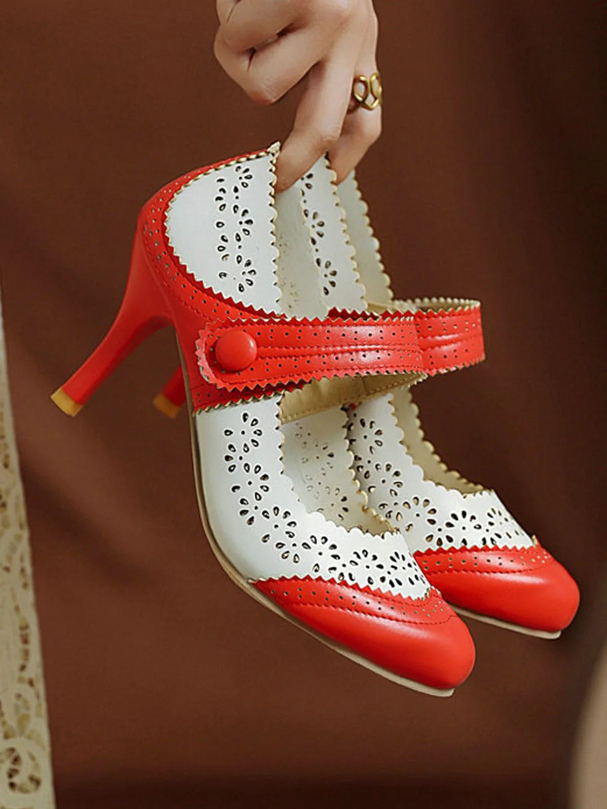 Retro Hollow Out Ankle Strap High Heels Shoes - Image 10