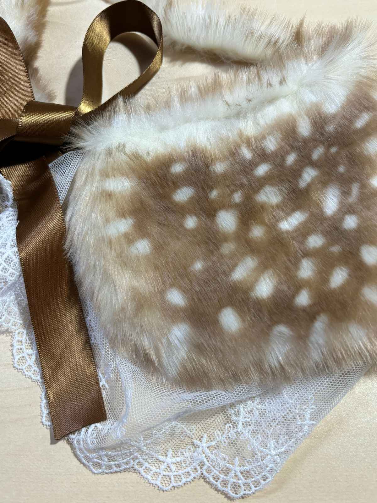 Retro Lace Trim Deer Bow Faux Fur Collar - Image 6