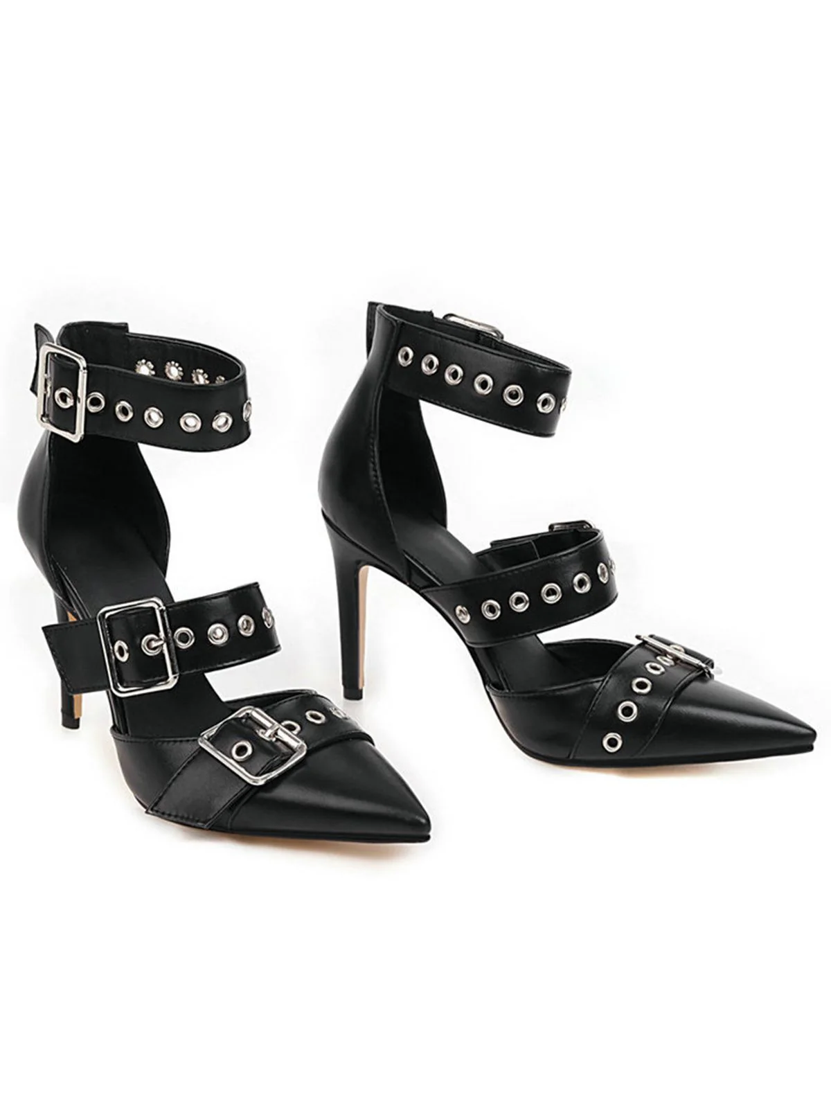 Retro Lace-up Button Décor Pointed Shoes - Image 5
