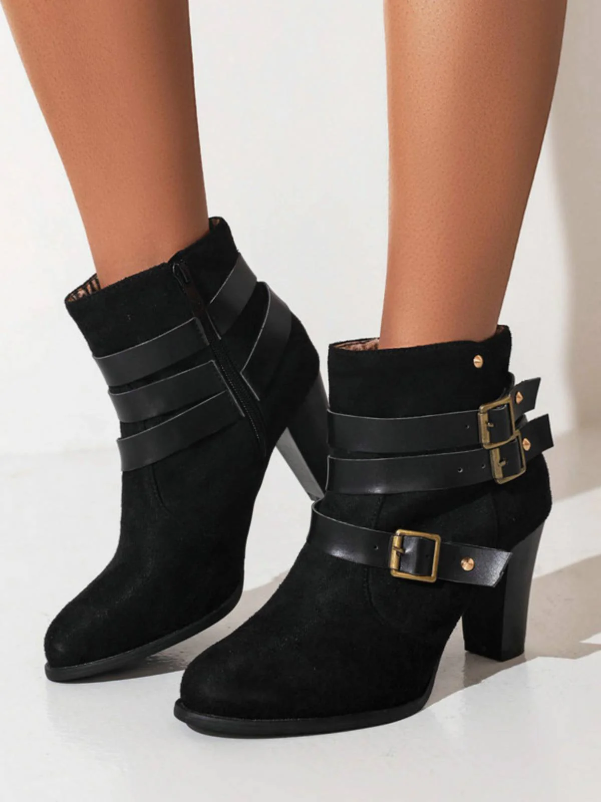 Retro Leather Belt Suede High Heel Shoes - Image 4