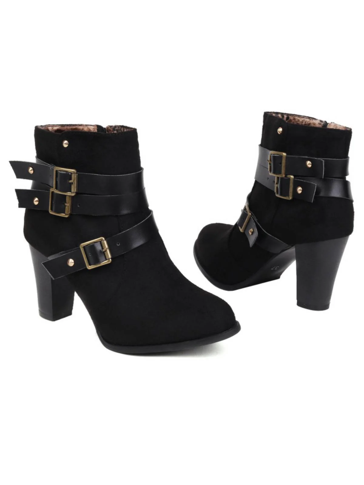 Retro Leather Belt Suede High Heel Shoes - Image 5