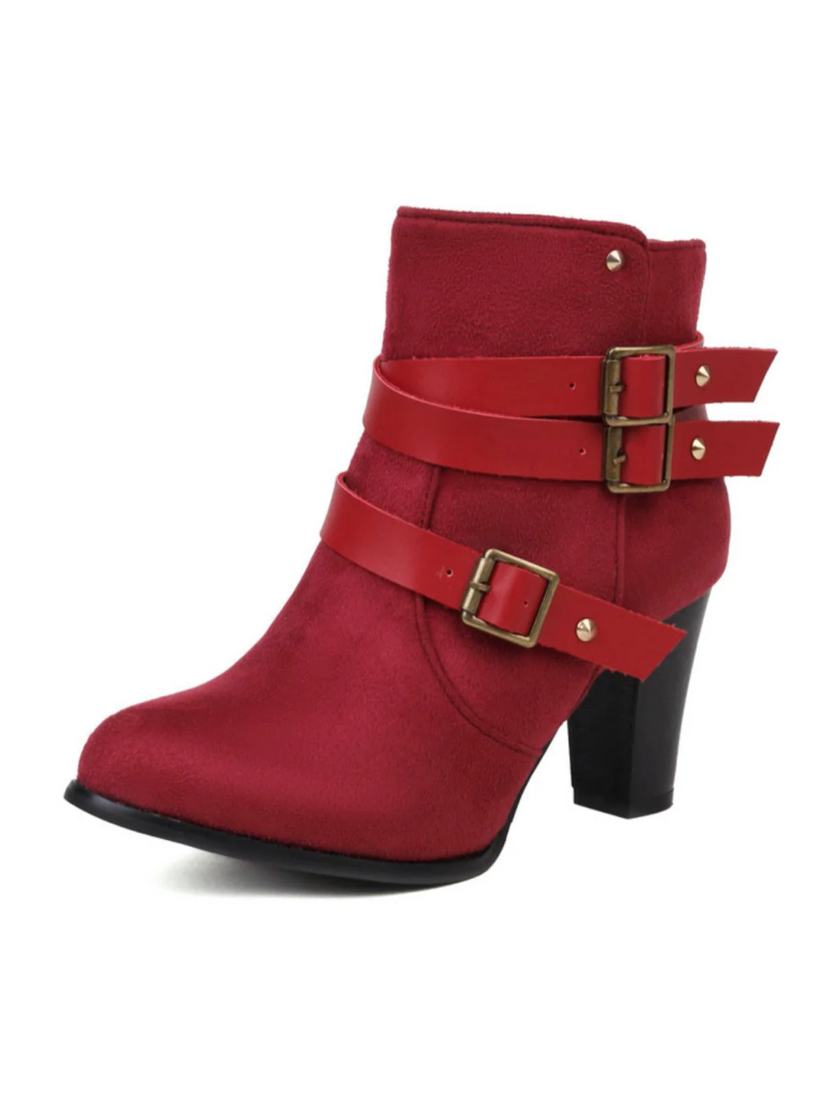 Retro Leather Belt Suede High Heel Shoes - Image 6