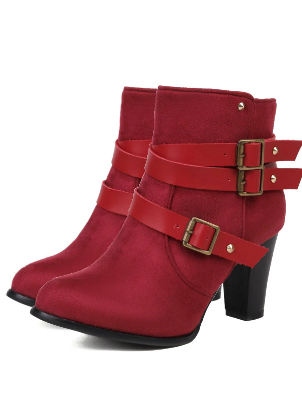 Retro Leather Belt Suede High Heel Shoes - Image 2