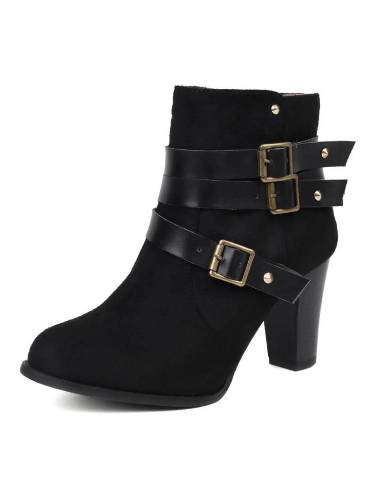 Retro Leather Belt Suede High Heel Shoes - Image 3