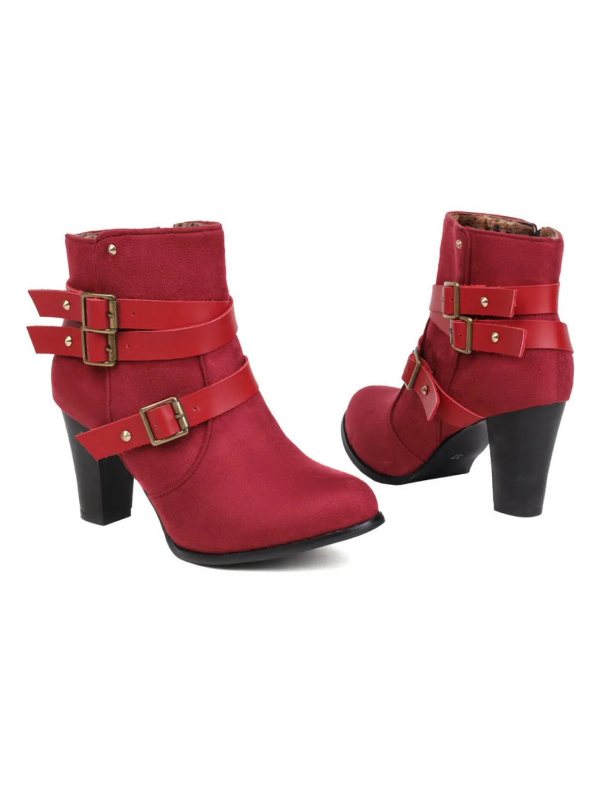 Retro Leather Belt Suede High Heel Shoes - Image 8