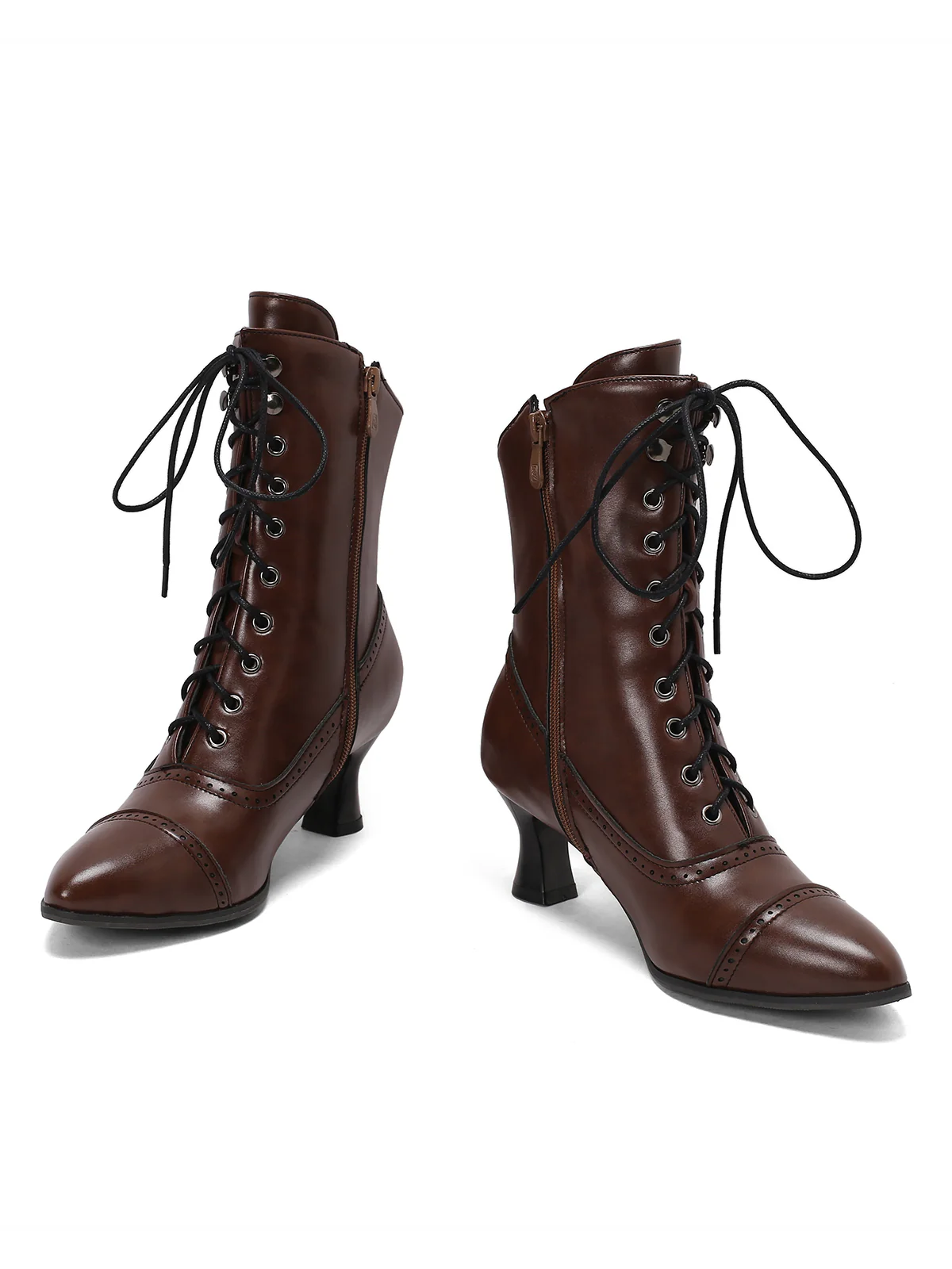 Retro Leather High Heel Boots - Image 9