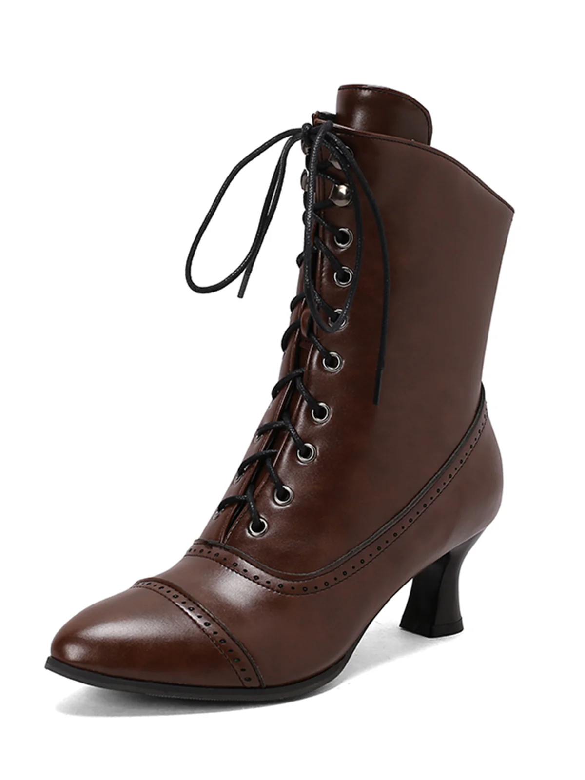 Retro Leather High Heel Boots - Image 10