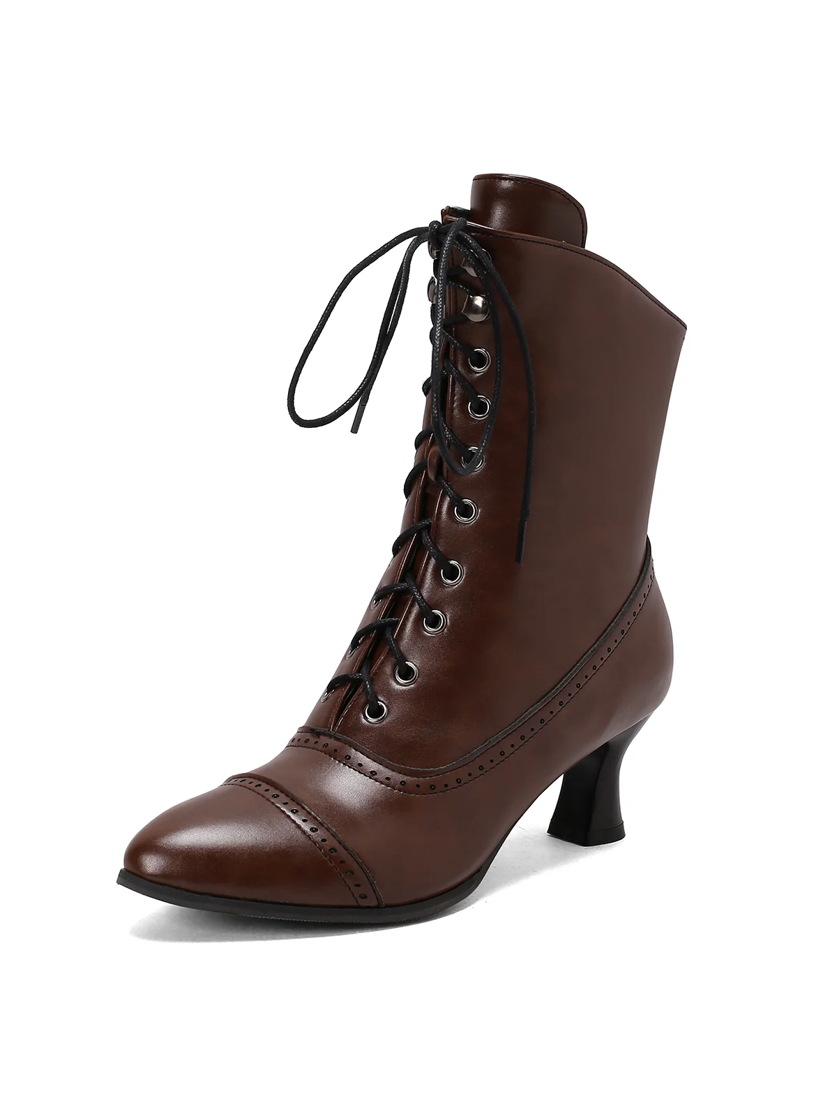 Retro Leather High Heel Boots - Image 11