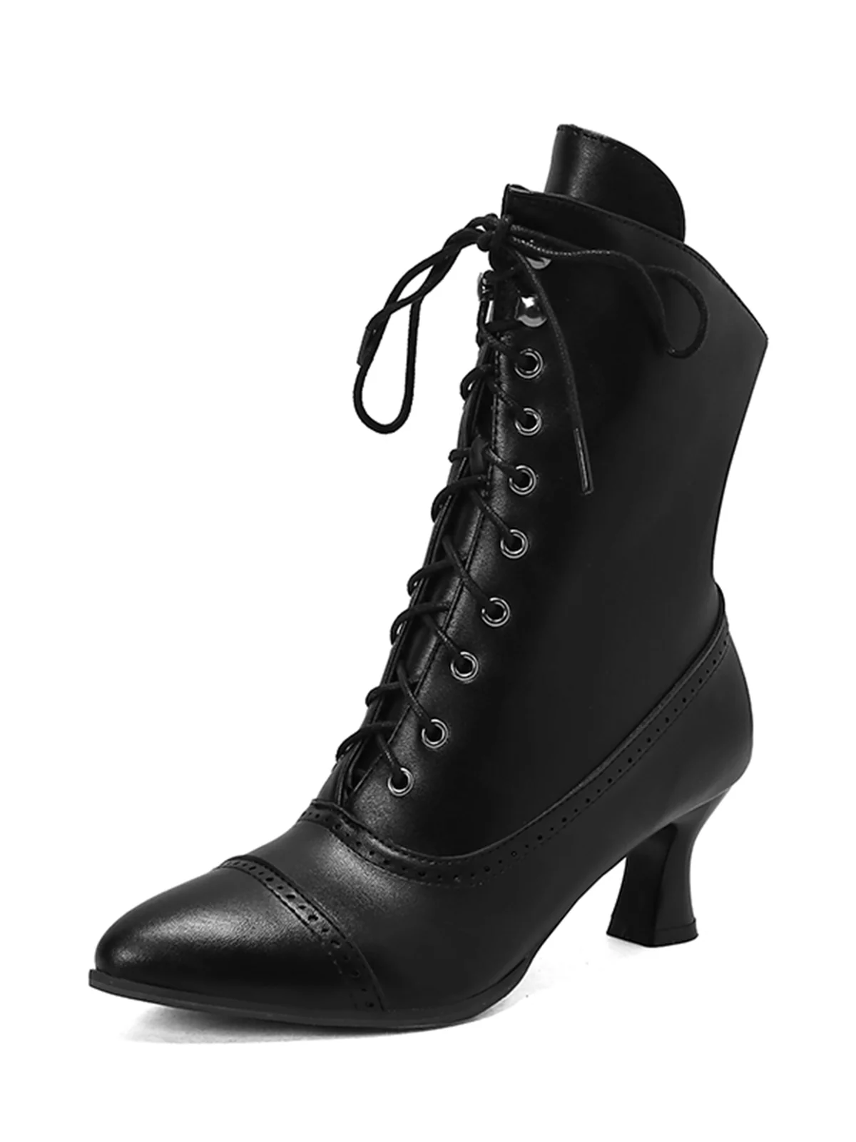 Retro Leather High Heel Boots - Image 2