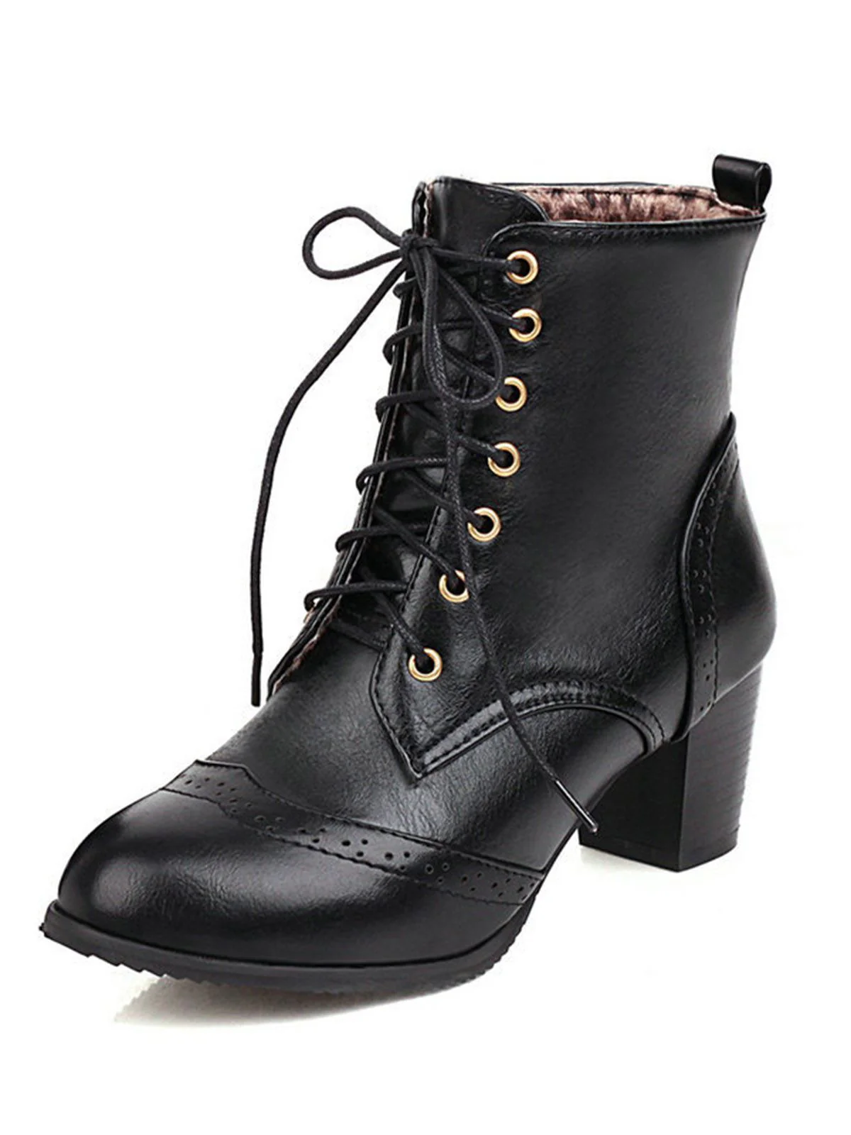 Retro Leather Medium Heel Lace-Up Combat Boots - Image 10