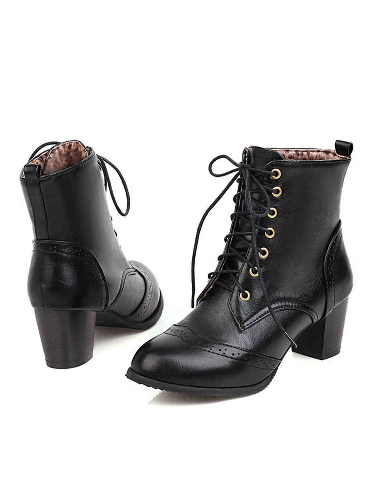 Retro Leather Medium Heel Lace-Up Combat Boots - Image 11