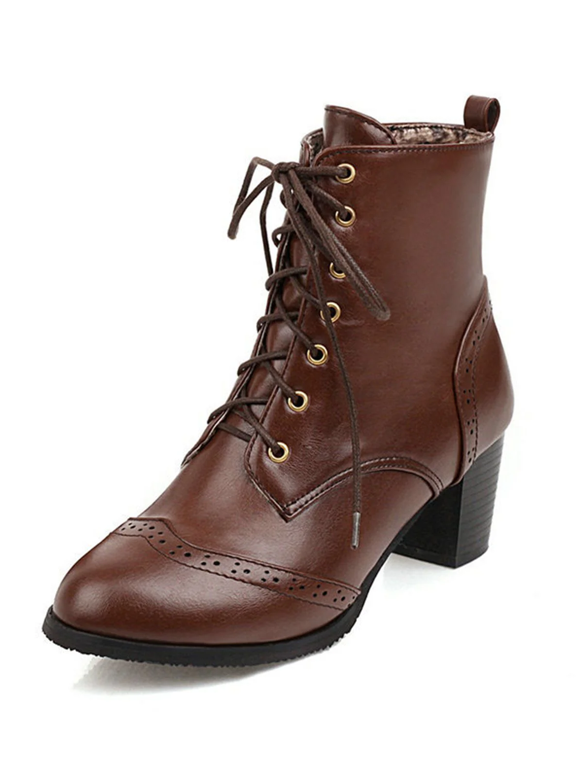 Retro Leather Medium Heel Lace-Up Combat Boots - Image 12