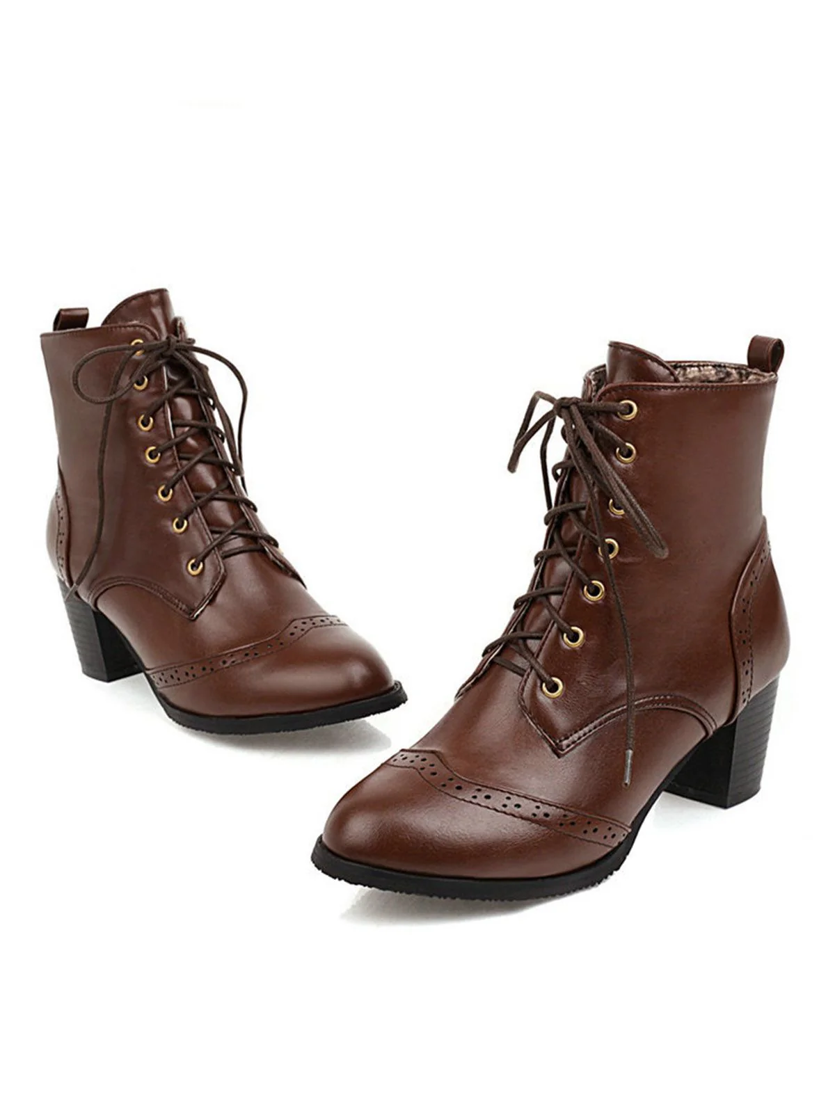 Retro Leather Medium Heel Lace-Up Combat Boots - Image 13