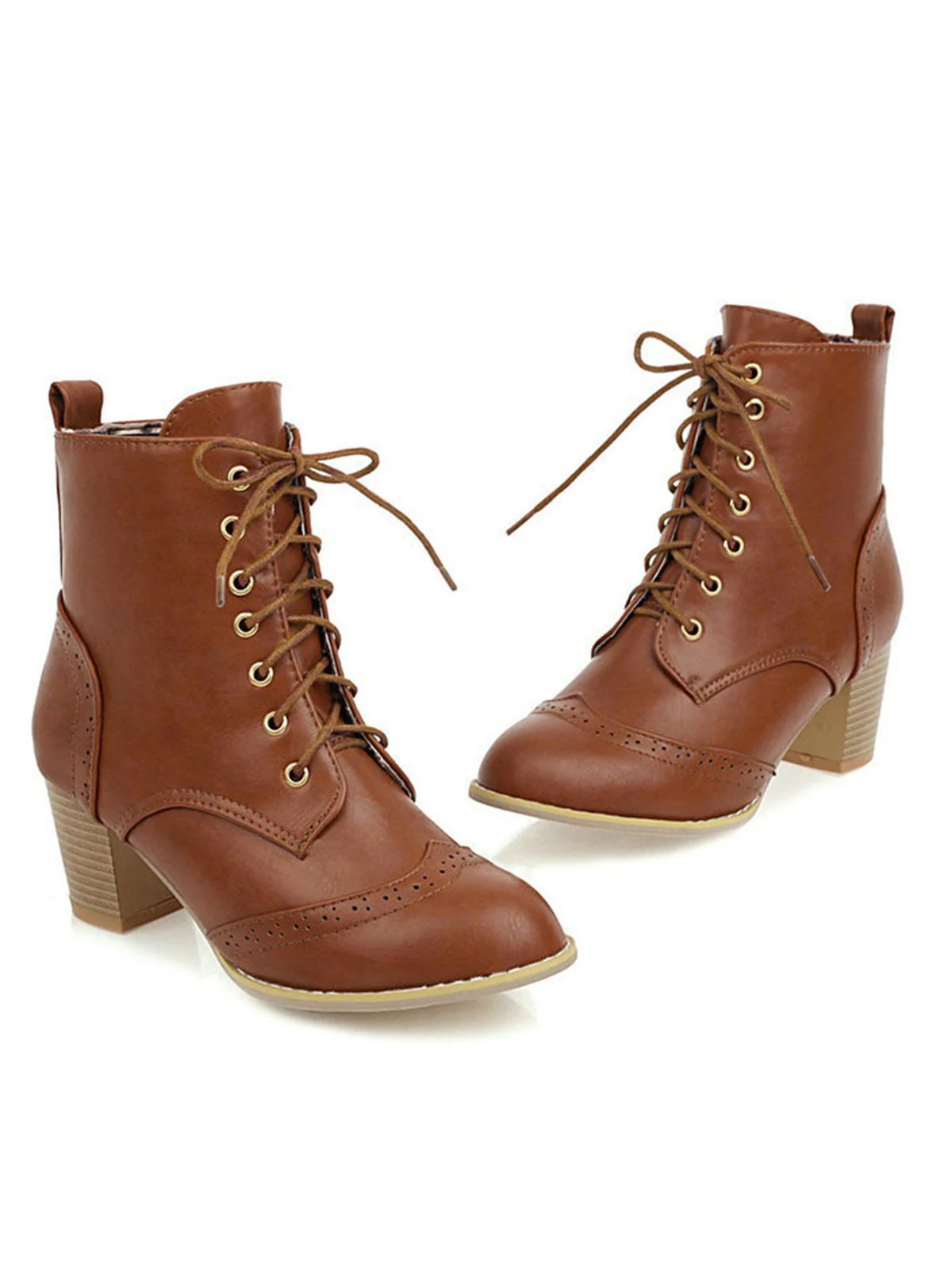 Retro Leather Medium Heel Lace-Up Combat Boots - Image 4