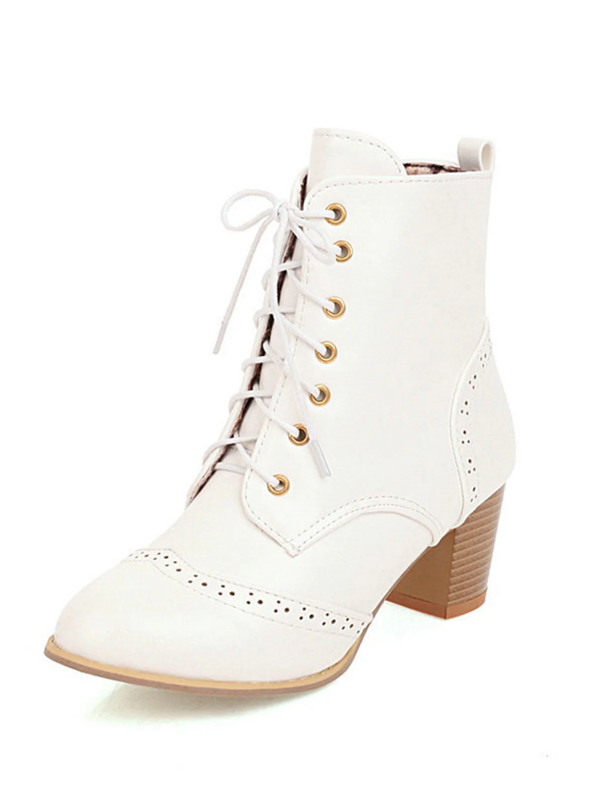 Retro Leather Medium Heel Lace-Up Combat Boots - Image 8
