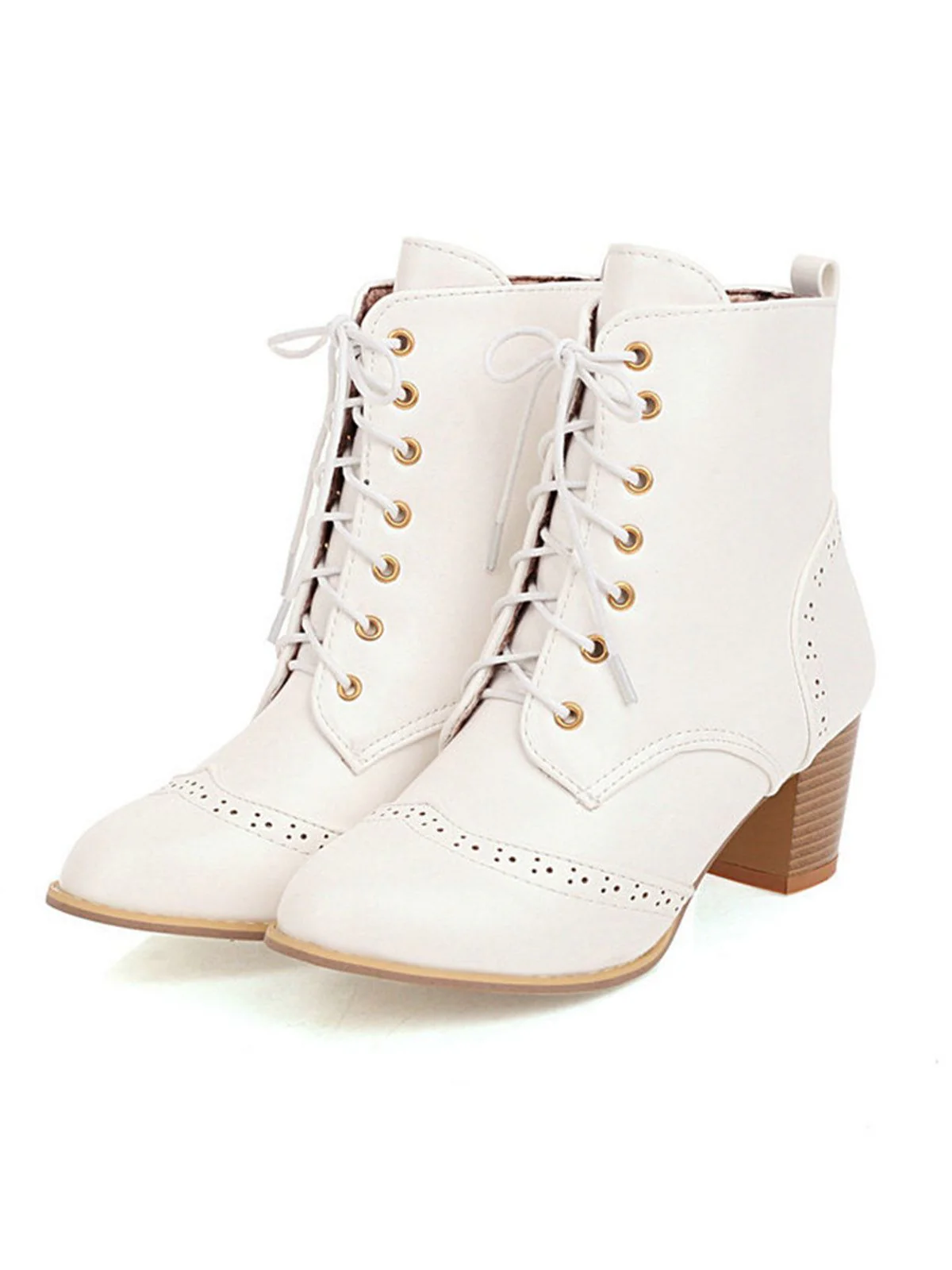 Retro Leather Medium Heel Lace-Up Combat Boots - Image 9