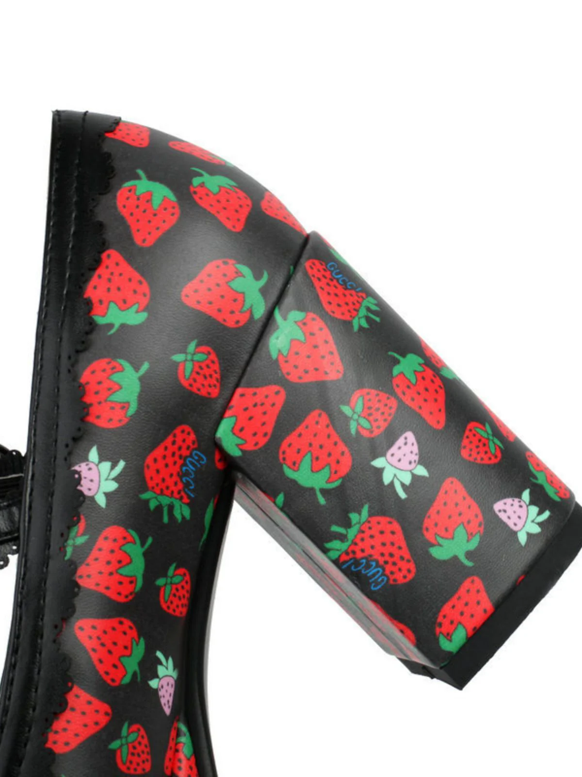 Retro Leather Strawberry Bow Chunky Heels - Image 13